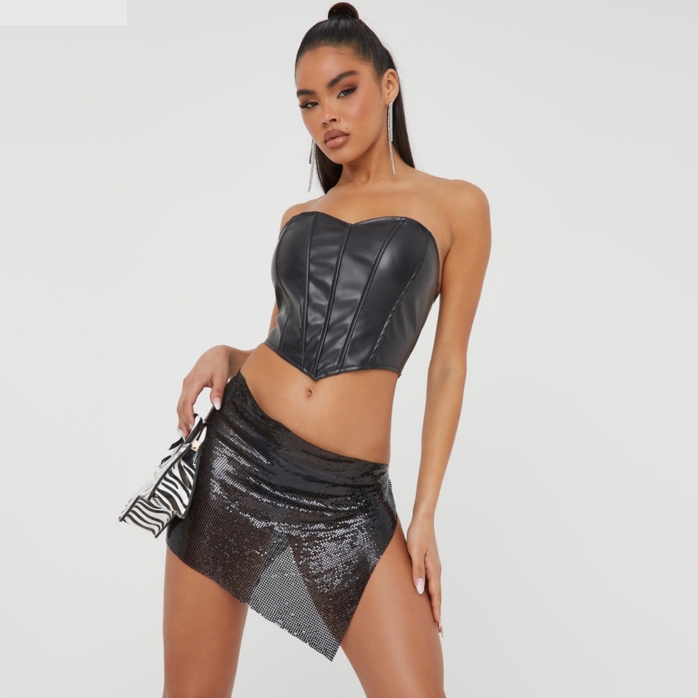 TIE SIDE MINI SKIRT IN BLACK CHAINMAIL